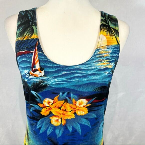 Vintage 90s tropical Hawaiian sunset print maxi beach dress size 1XL - Picture 2 of 4